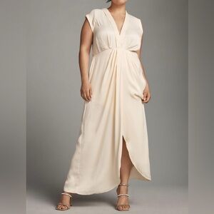 By Anthropologie Sleeveless V-Neck Twist-Front Satin Dress